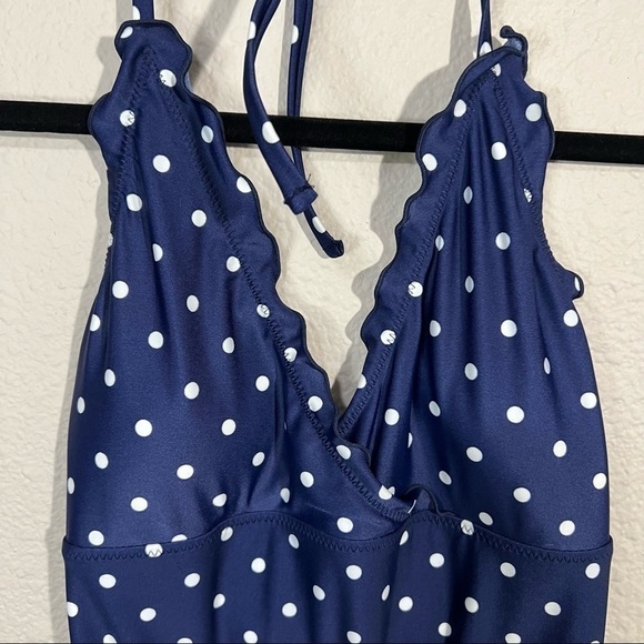 𝅺*Old Navy Halter One-Piece Navy Blue Bathing Suit w/ White Polka Dots - Size S - Picture 3 of 8